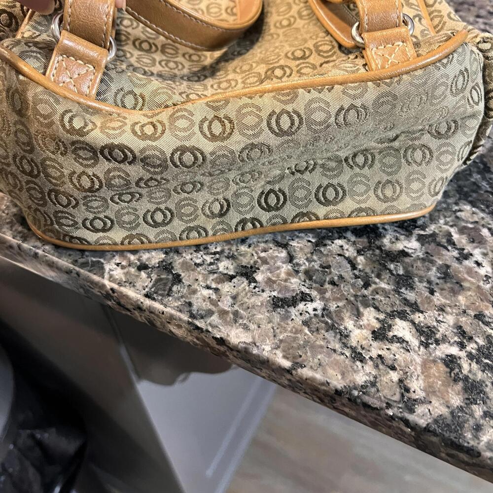 Women's Brown Patterned Backpack With Leather Trim - image 1